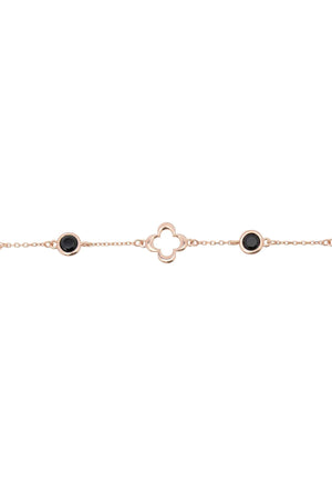 Open Clover Gemstone Bracelet Rosegold Black Onyx