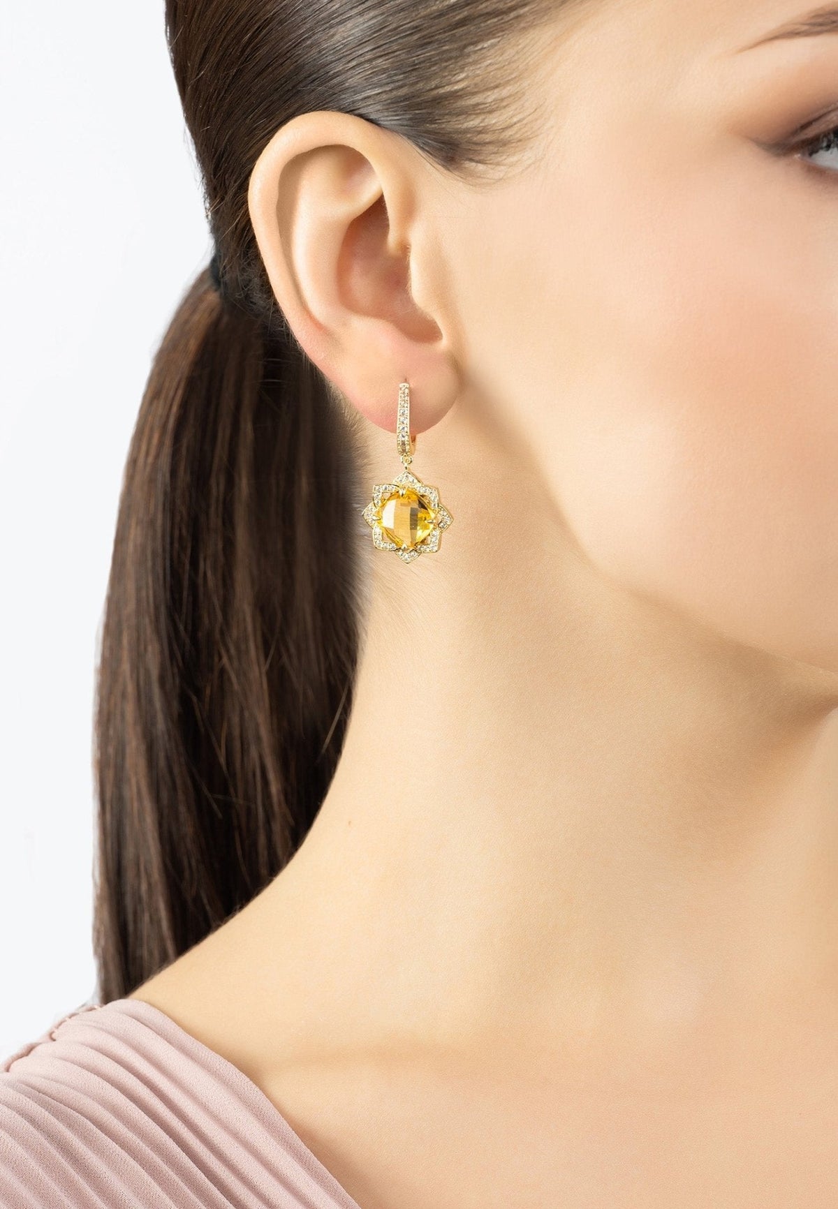 Lilian Flower Gemstone Earrings Gold Citrine