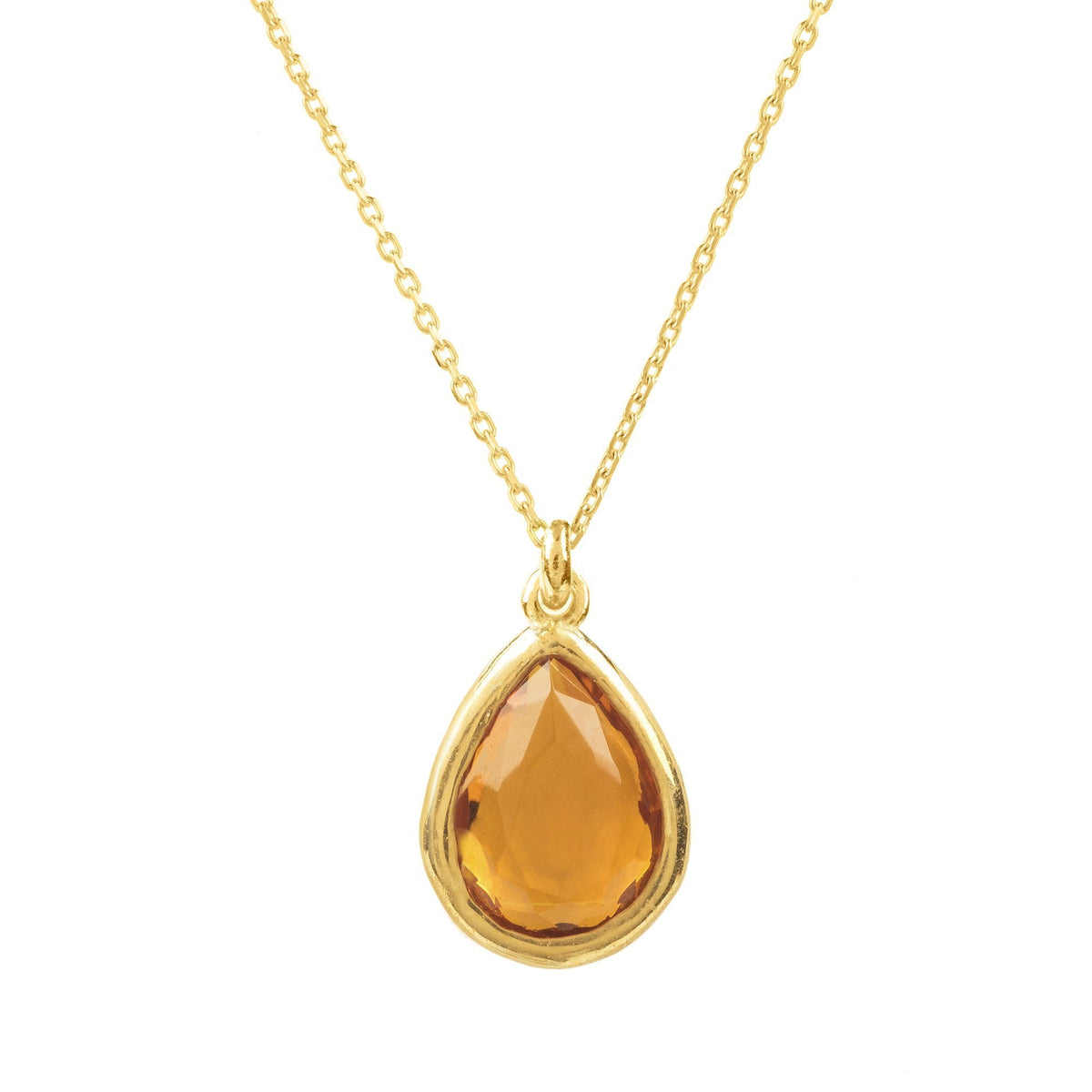 Pisa Mini Teardrop Necklace Gold Citrine