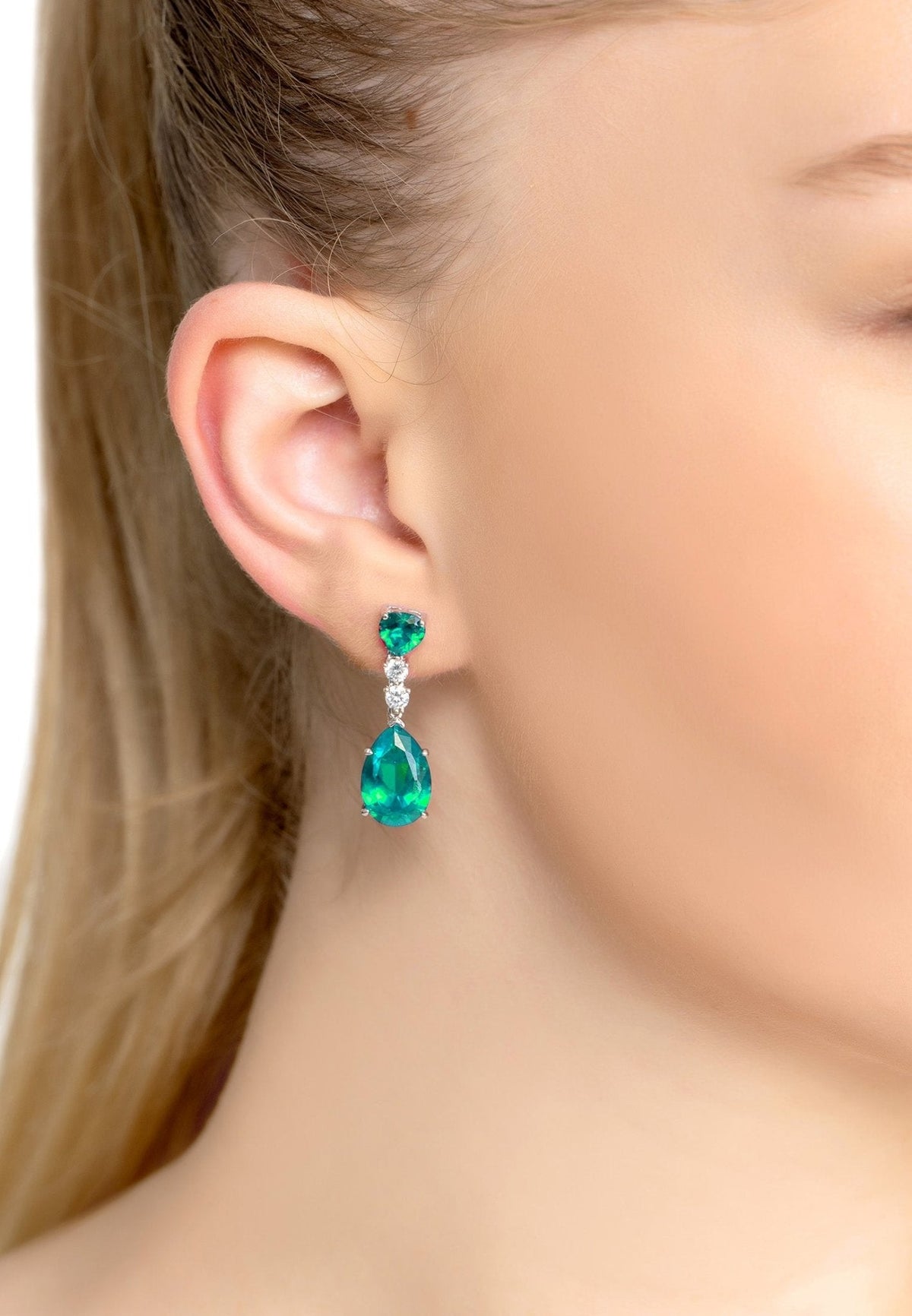 Augusta Petrol Tourmaline Teardrop Earrings Silver