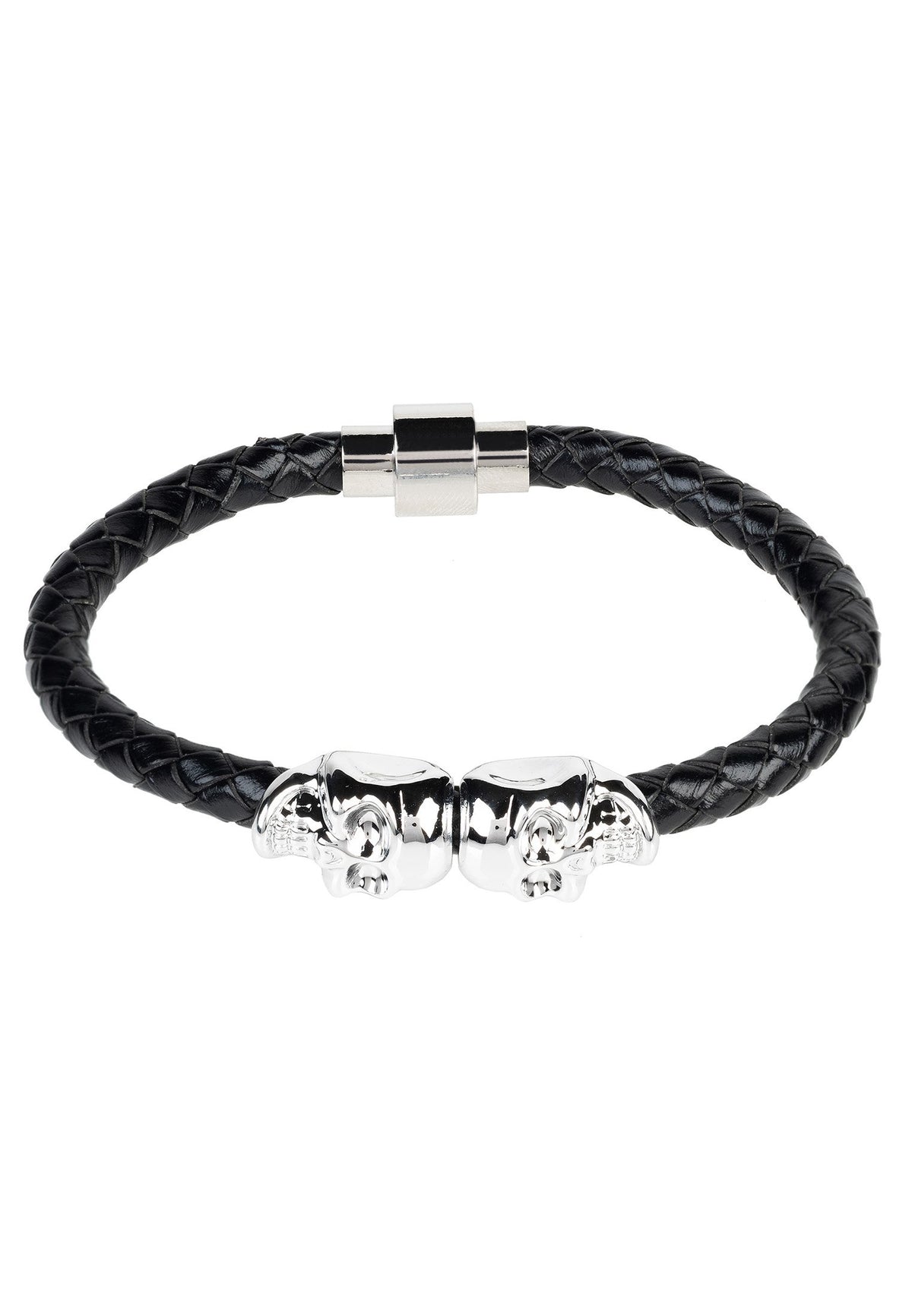Skull Leather Bracelet Black Silver