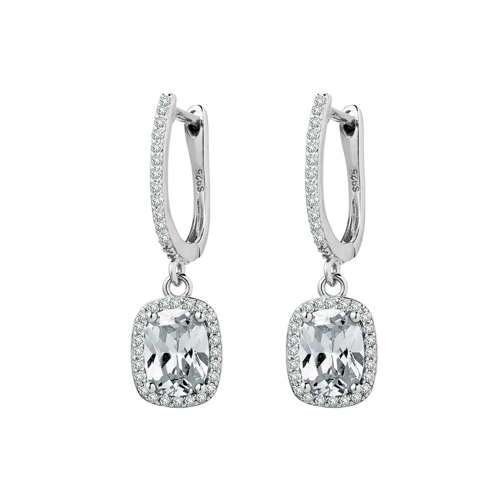 Sterling Silver Cushion Shape CZ halo Dangle Earrings E1083