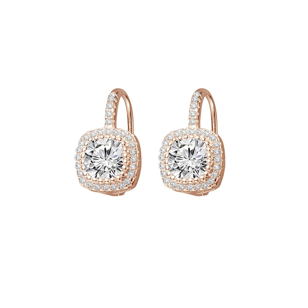 Sterling Silver Cushion CZ Halo Leatherback Earrings E1095