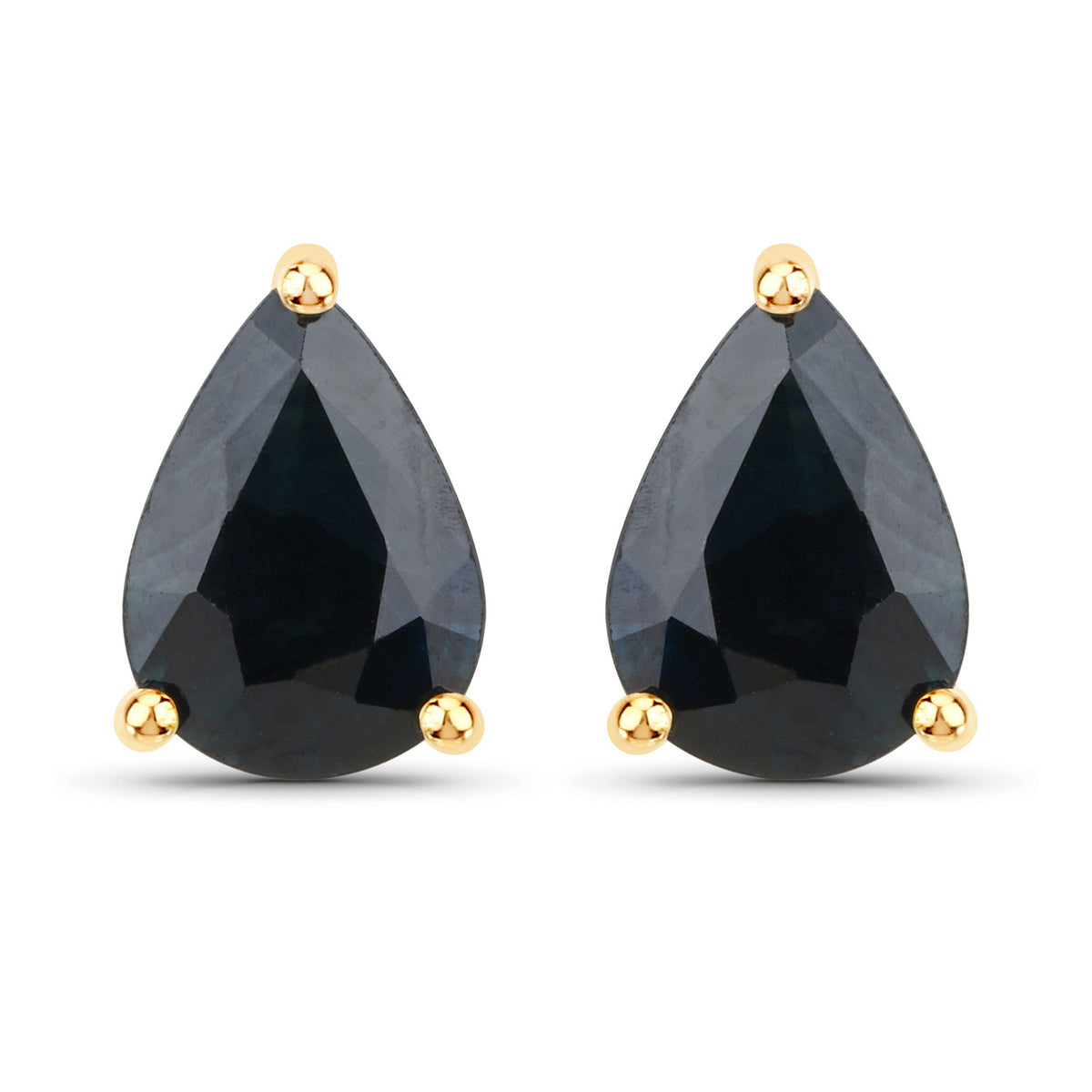 14K Yellow Gold Pear Shape Blue Sapphire Stud Earrings