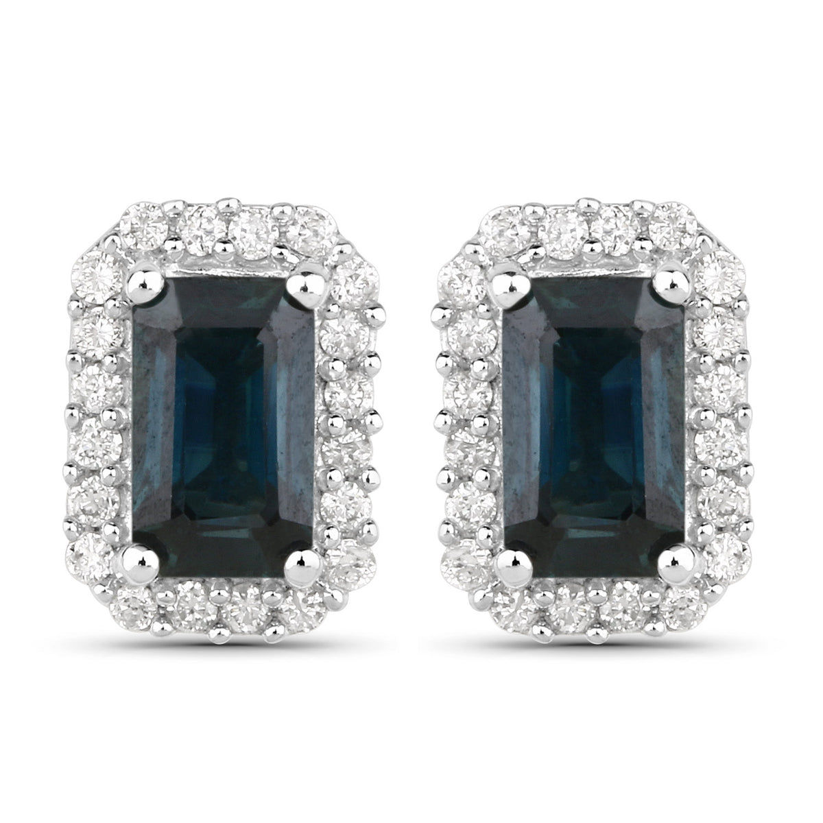 14K White Gold Blue Sapphire &amp; Diamond Earrings
