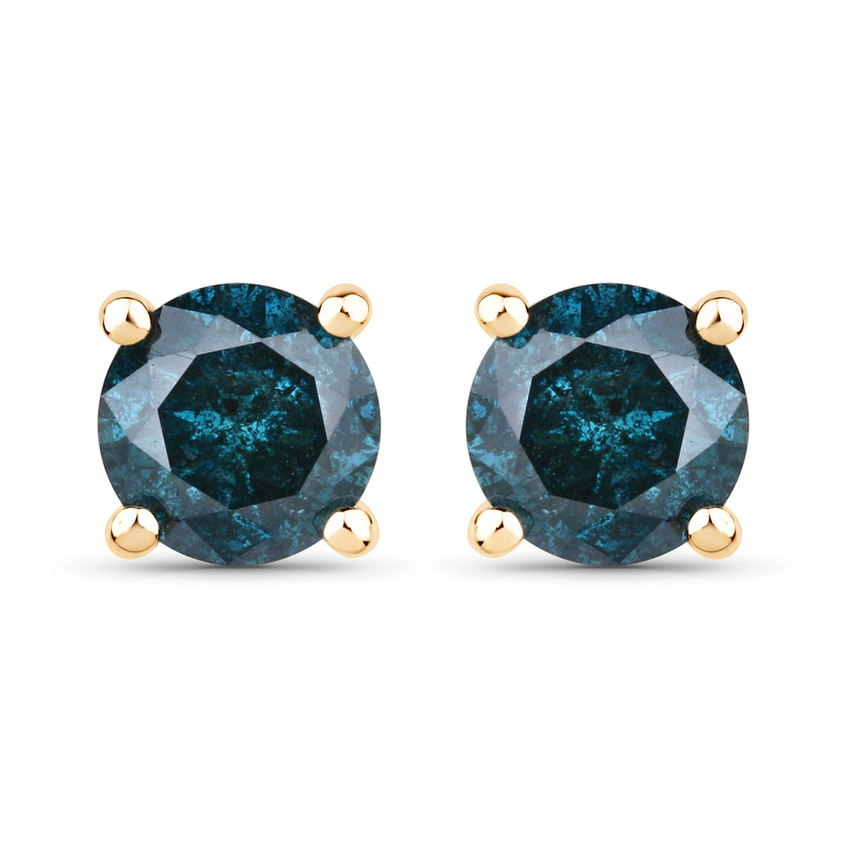 14K Yellow Gold Blue Diamonds Earrings