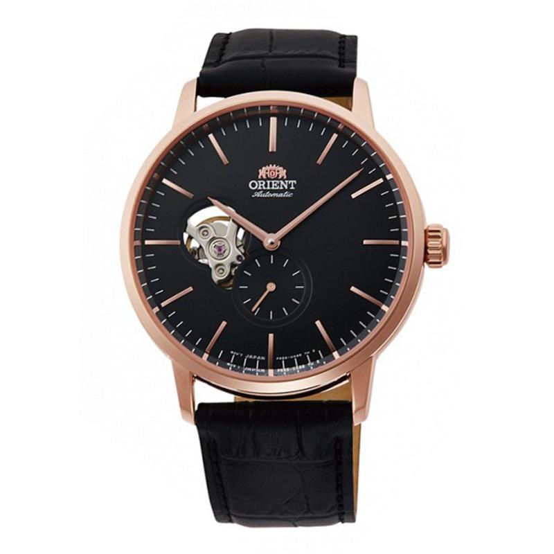 ORIENT Men&#39;s Open Heart Automatic Black Leather Strap Watch RA-AR0103B10B