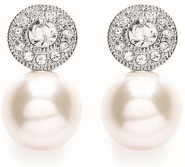 Buckley London Rhodium Round Millgrain Pearl Earrings E2091
