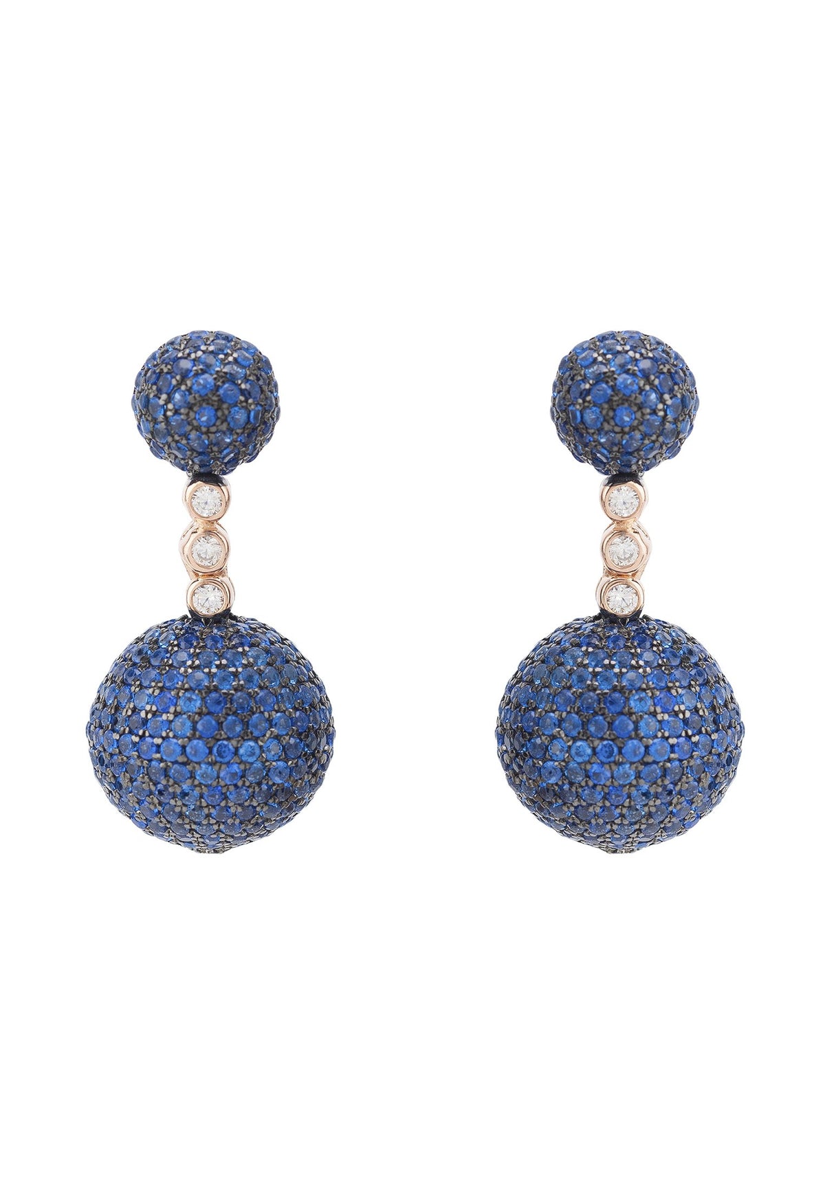 Monaco Sphere Drop Earrings Rosegold Sapphire Blue CZ