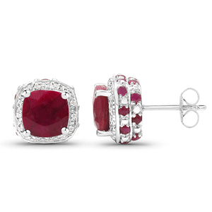 Sterling Silver Dyed Ruby and White Topaz Earrings