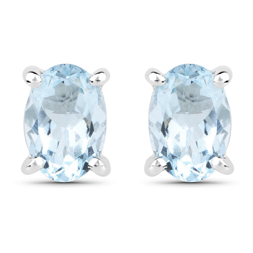 Sterling SIlver Aquamarine Oval Earrings