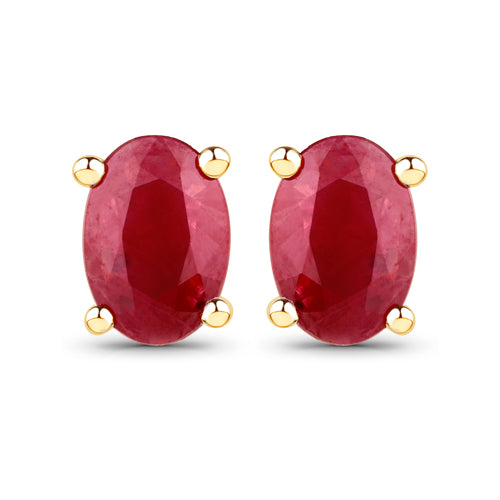 14K Yellow Gold Genuine Oval Shape Ruby Studs 0.96cts