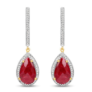 14K Yellow Gold Plated Dyed Ruby & Whie Topaz Earrings