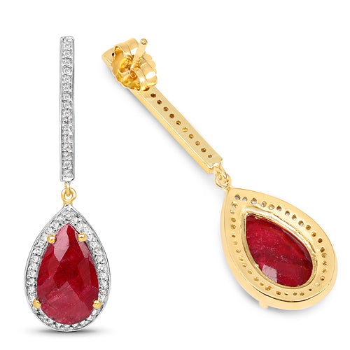 14K Yellow Gold Plated Dyed Ruby &amp; Whie Topaz Earrings