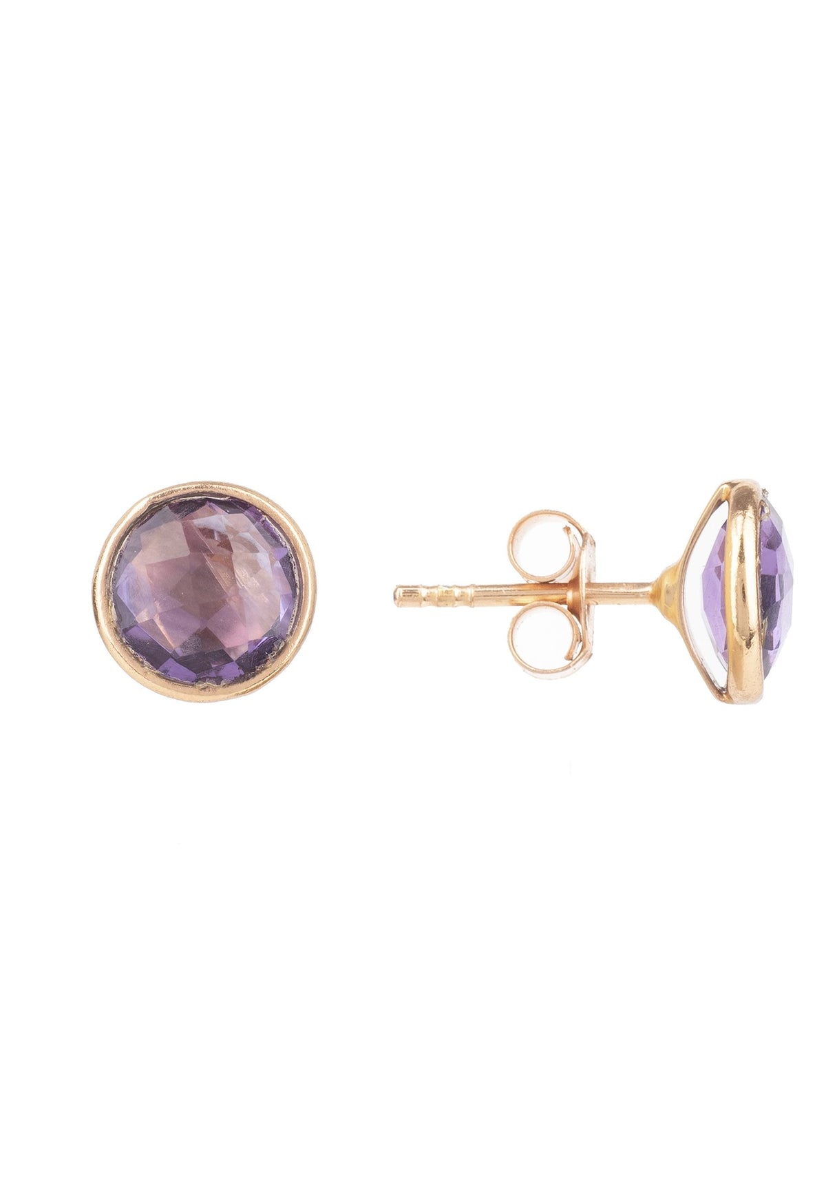Medium Circle Stud Earrings Rosegold Amethyst