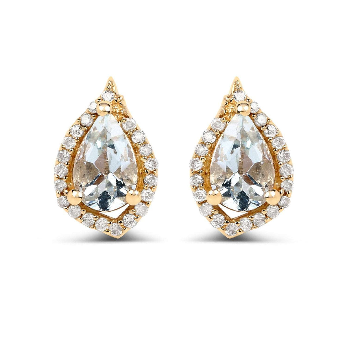 14K Yellow Gold 0.83 Carat Genuine Aquamarine and White Diamond Earrings