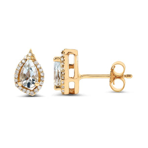 14K Yellow Gold 0.83 Carat Genuine Aquamarine and White Diamond Earrings