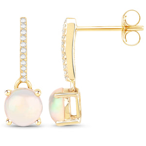 14KY Solid Opal & Diamond Dangle Earrings