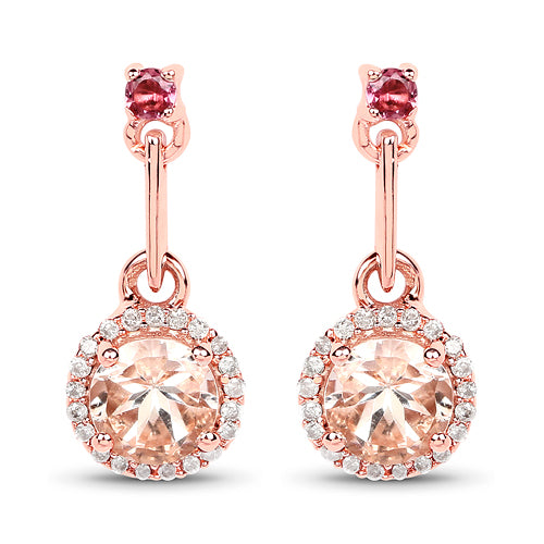 14K Rose Gold Morganite and Pink Tourmaline Earrings