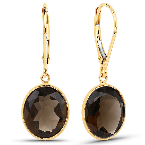 9K Yellow Gold Smokey Quartz Drop Earrings 12x10mm