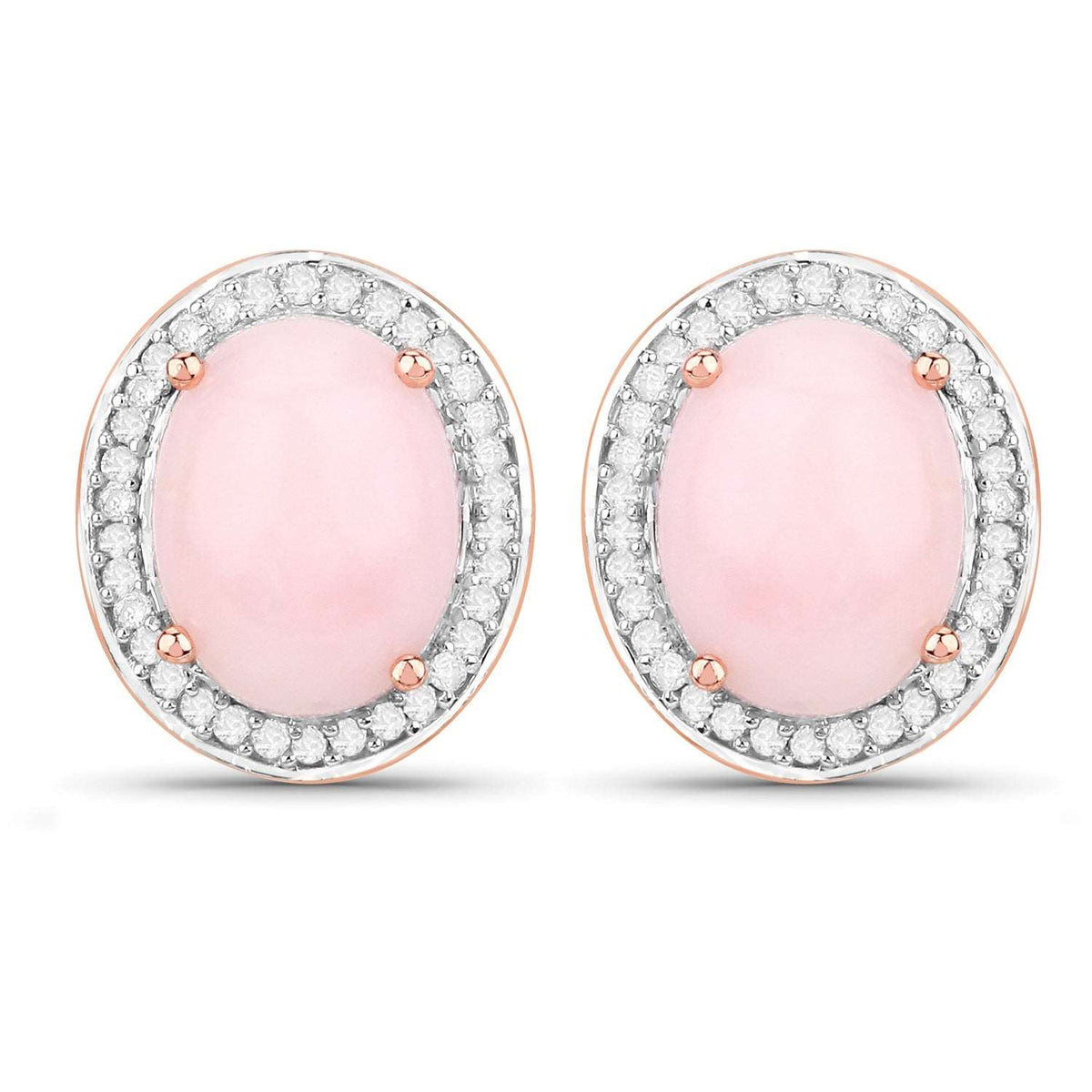14K Rose Gold 3.34 Carat Genuine Pink Opal and White Diamond Earrings