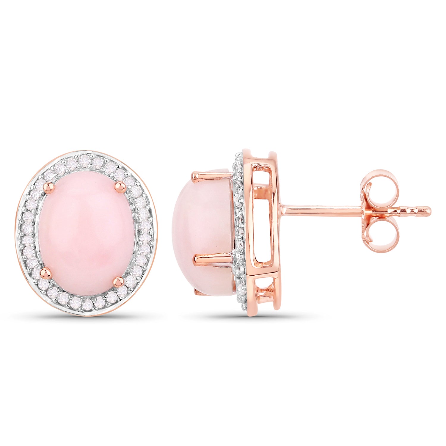 14K Rose Gold 3.34 Carat Genuine Pink Opal and White Diamond Earrings