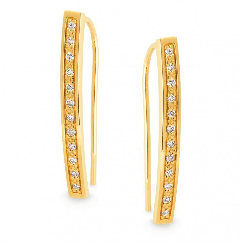 9CT Yellow Gold Diamond Bead Set Shepherd Hook Earring