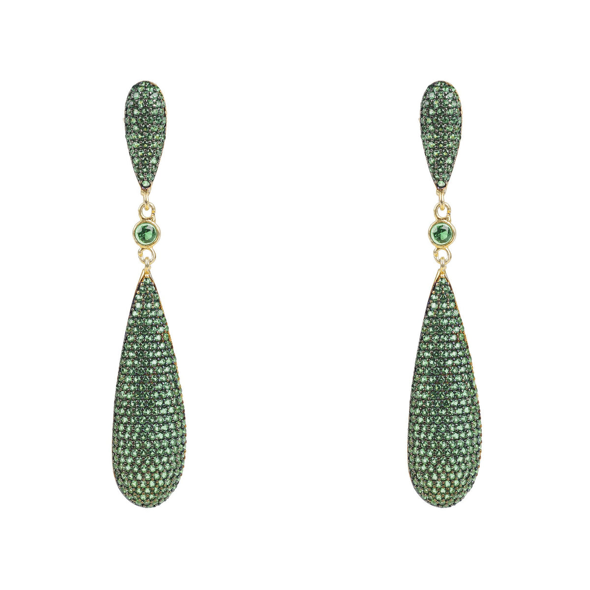 Coco Long Drop Earrings Green CZ