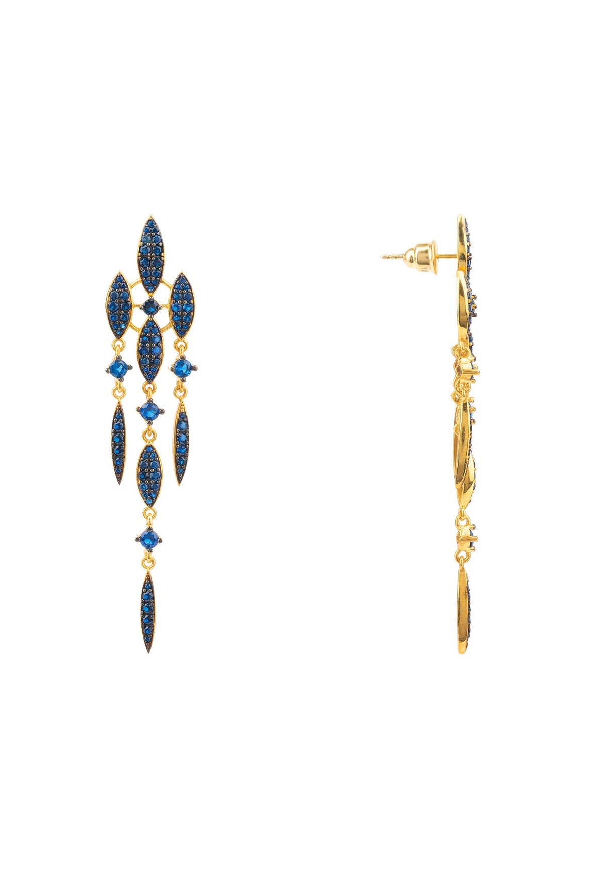 Valencia Statement Drop Earring Sapphire Blue CZ Gold
