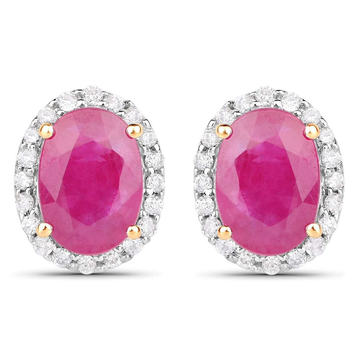 14K Yellow Gold 2.06 Carat Genuine Ruby and White Diamond Earrings