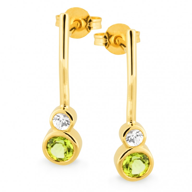 9K Yellow Gold Bezel Set Peridot and White Sapphire Earrings