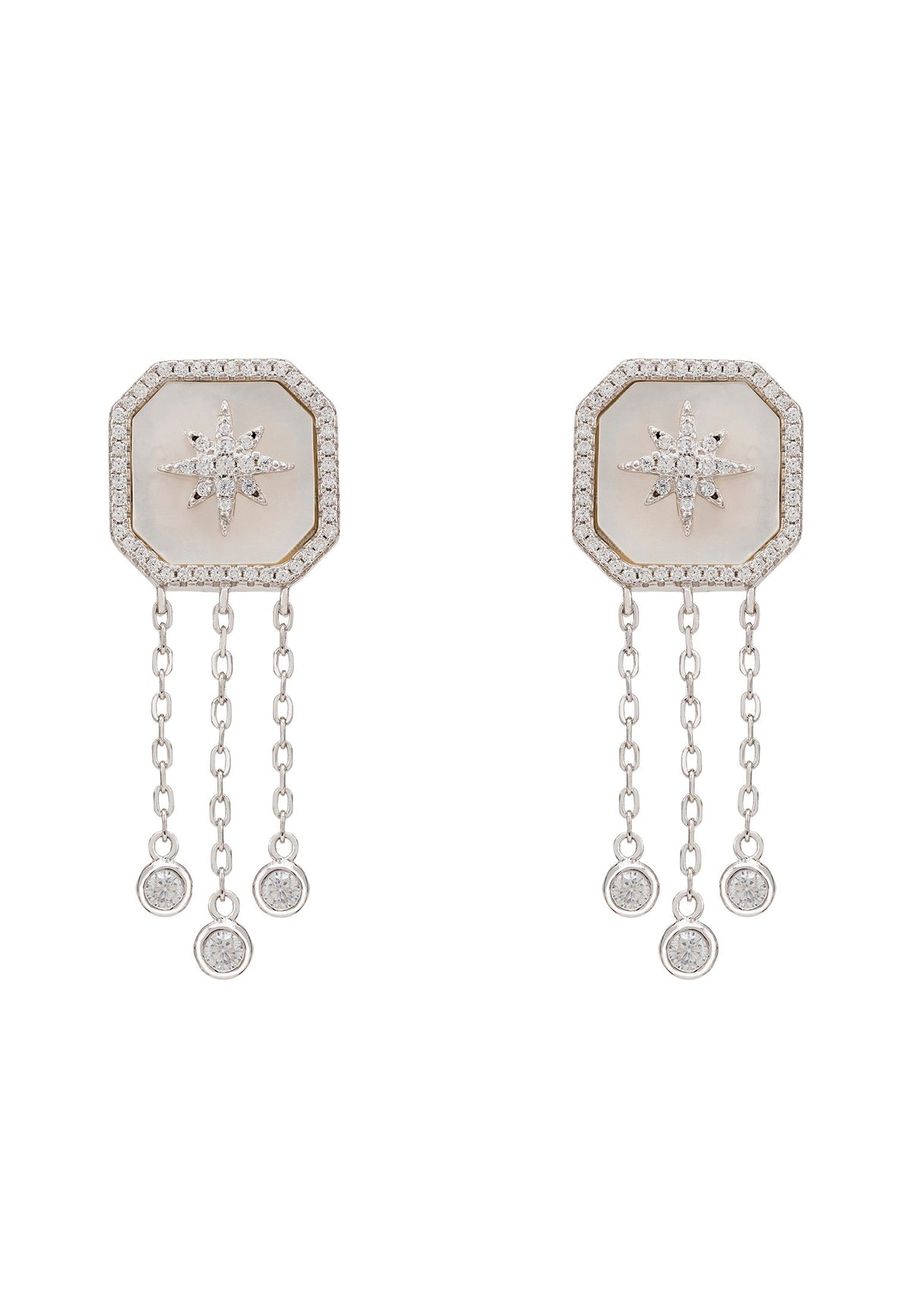 Starburst White Mother of Pearl Drop Earrings Silver