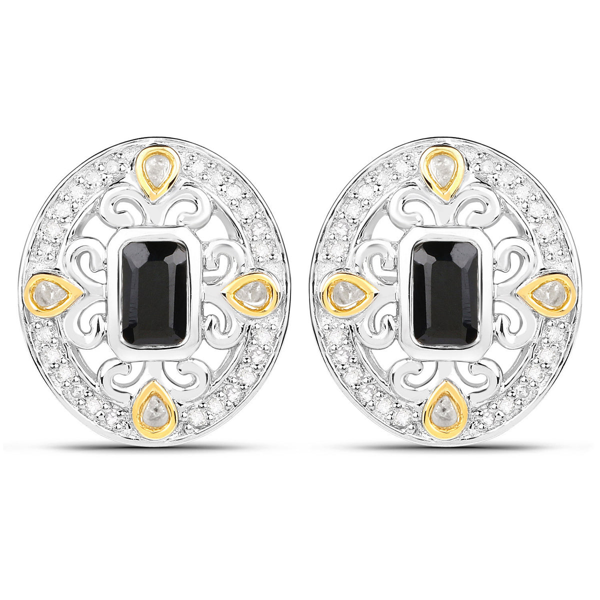 Sterling Silver Blue Sapphire & Diamond Earrings