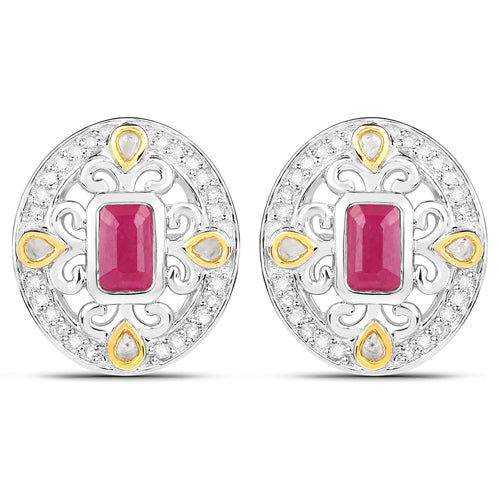Sterling Silver Ruby and White Diamond Filigree Earrings