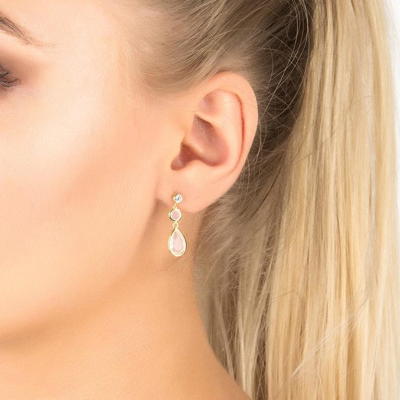 Tuscany Gemstone Drop Earring Gold Rose Quartz