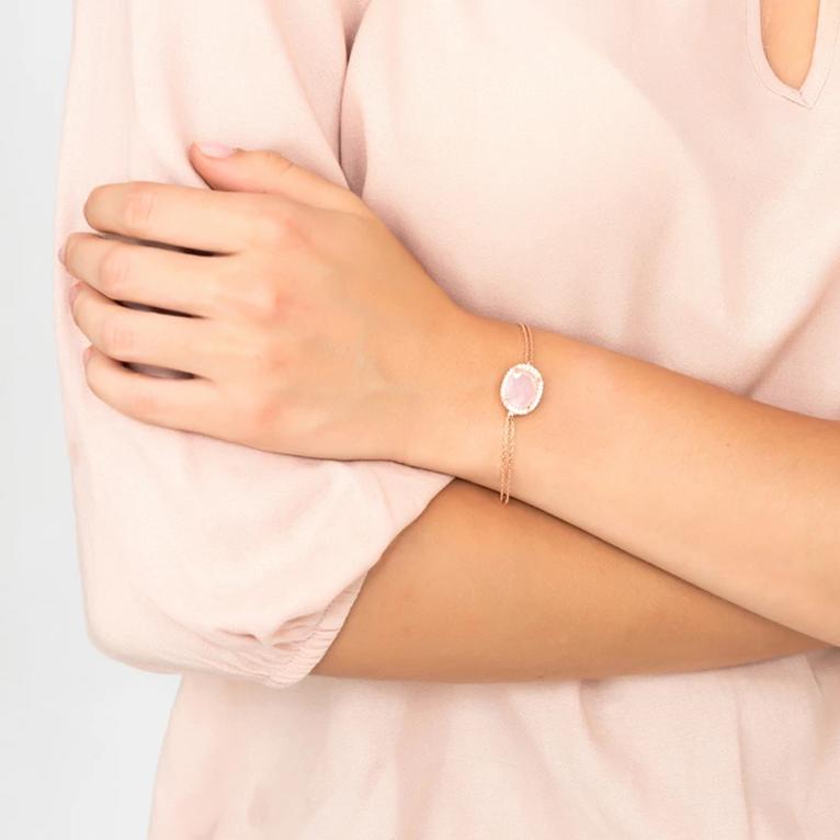 Beatrice Oval Gemstone Bracelet Rose Gold Rose Quartz