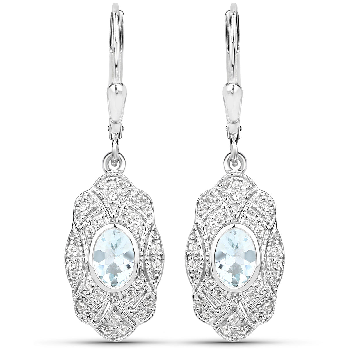Sterling Silver Aquamarine Art Deco style Drop Earrings