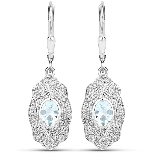 Sterling Silver Drop Art Deco Drop Aquamarine Earrings