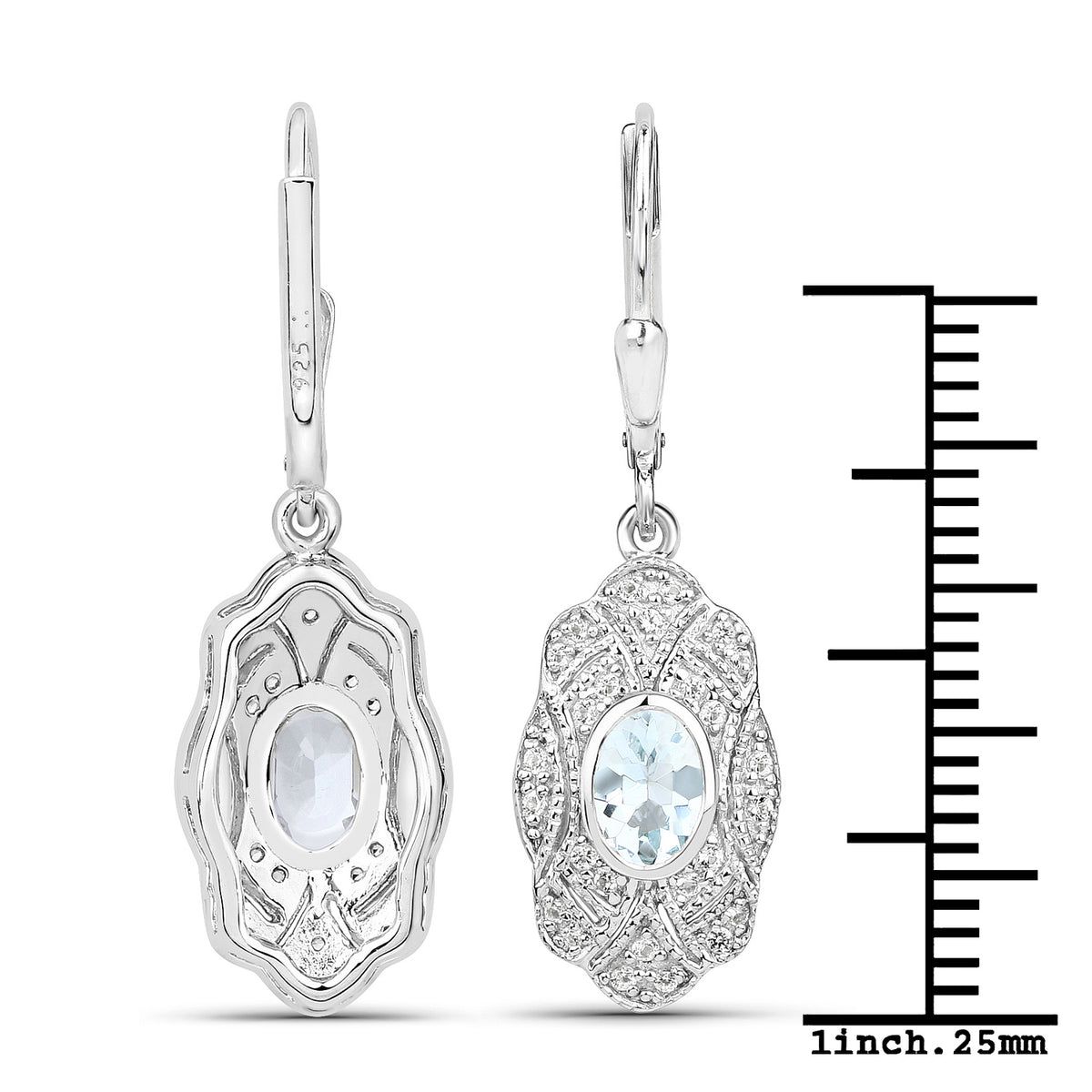 Sterling Silver Aquamarine Art Deco style Drop Earrings
