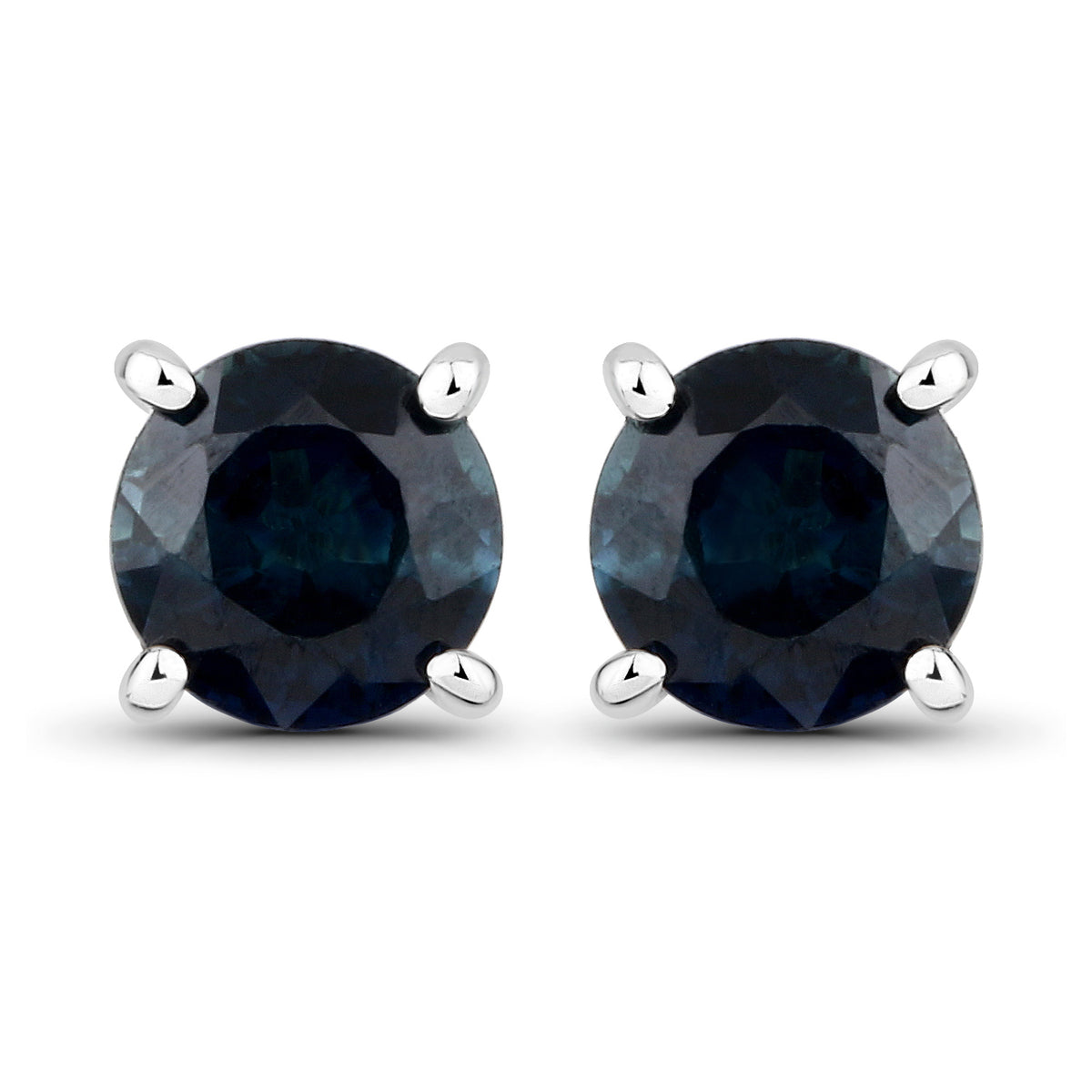 14KW Gold Round Blue Sapphire Earring Studs