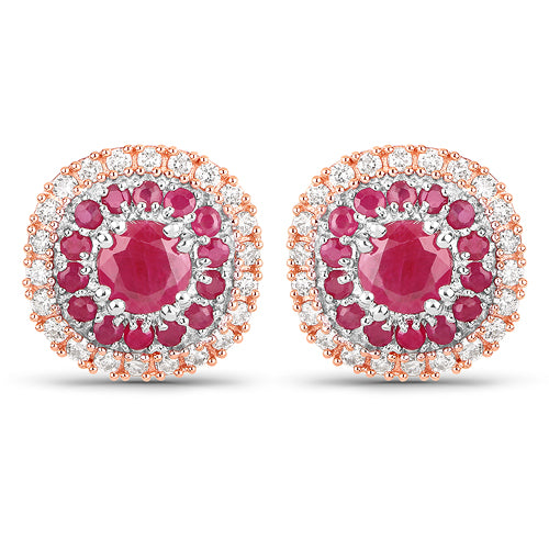 14K White & Rose Gold Ruby Diamond Earrings