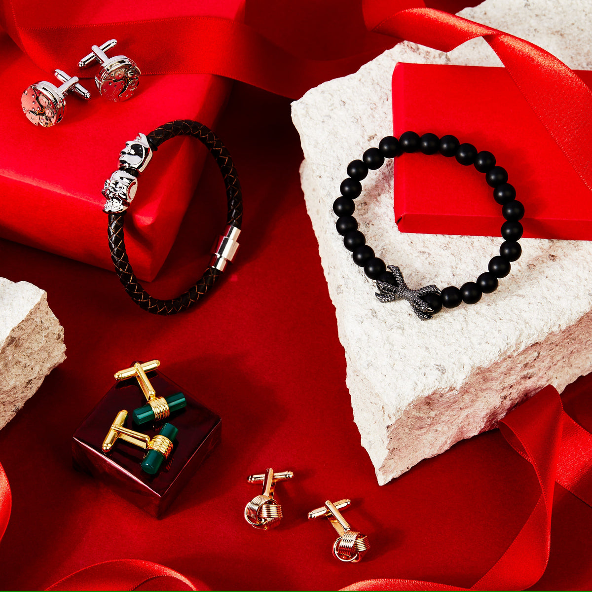 Skull Leather Bracelet Black Silver