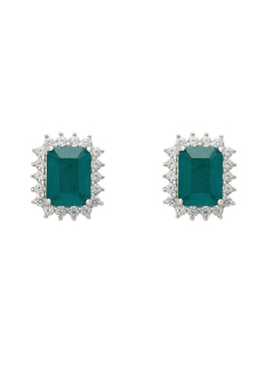 Elena Gemstone Stud Earrings Emerald Silver