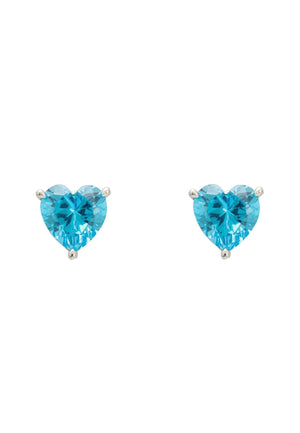 Amore Heart Stud Earrings Blue Topaz Silver