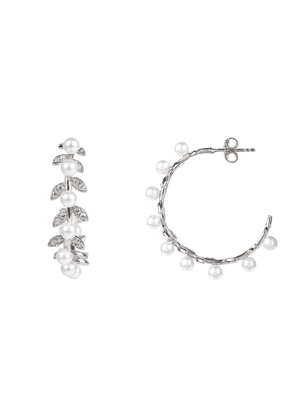 Pearl Laurel Hoop Earrings Silver
