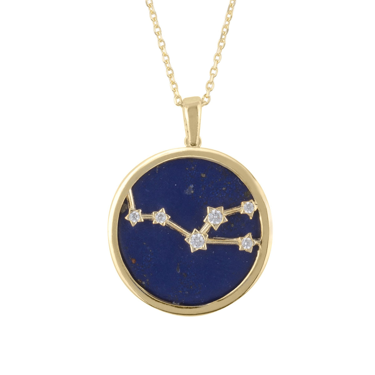 Zodiac Lapis Lazuli Gemstone Star Constellation Pendant Necklace Gold Taurus