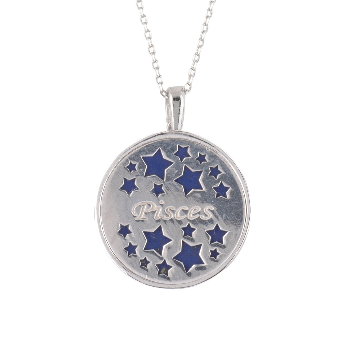 Zodiac Lapis Lazuli Gemstone Star Constellation Pendant Necklace Silver Pisces