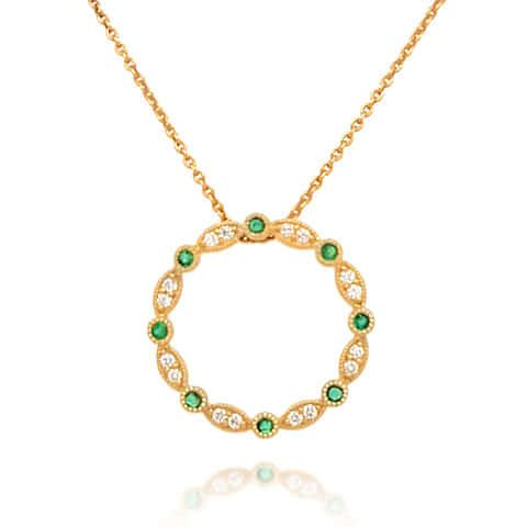 9K/18K W/Y 1.16mm Diamond and Colour Gemstone Circle Pendant Necklace