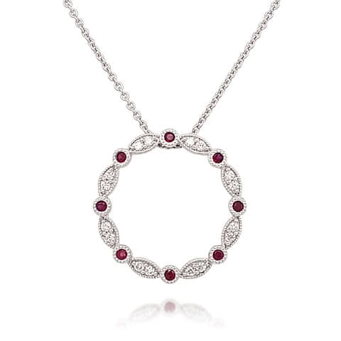9K/18K W/Y 1.16mm Diamond and Colour Gemstone Circle Pendant Necklace