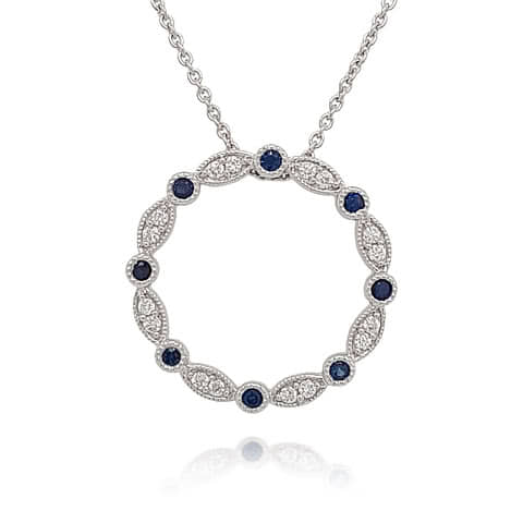 9K/18K W/Y 1.16mm Diamond and Colour Gemstone Circle Pendant Necklace